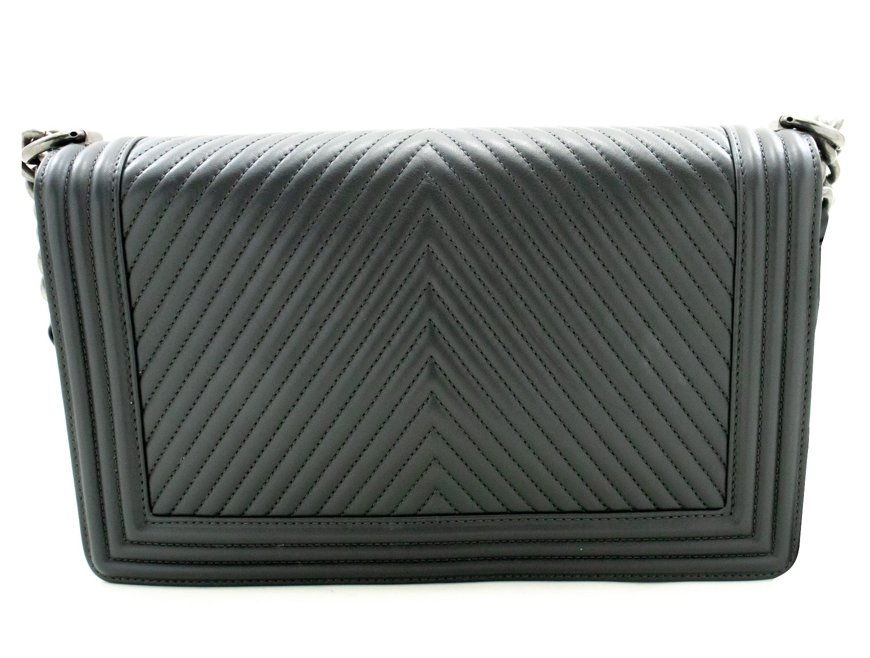 Chanel Grey Leather Designer Bag with Box and Dust Bag
