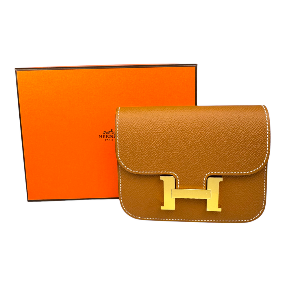 HermÃƒÆ’Ã‚Â¨s Constance Slim Compact Gold Epsom