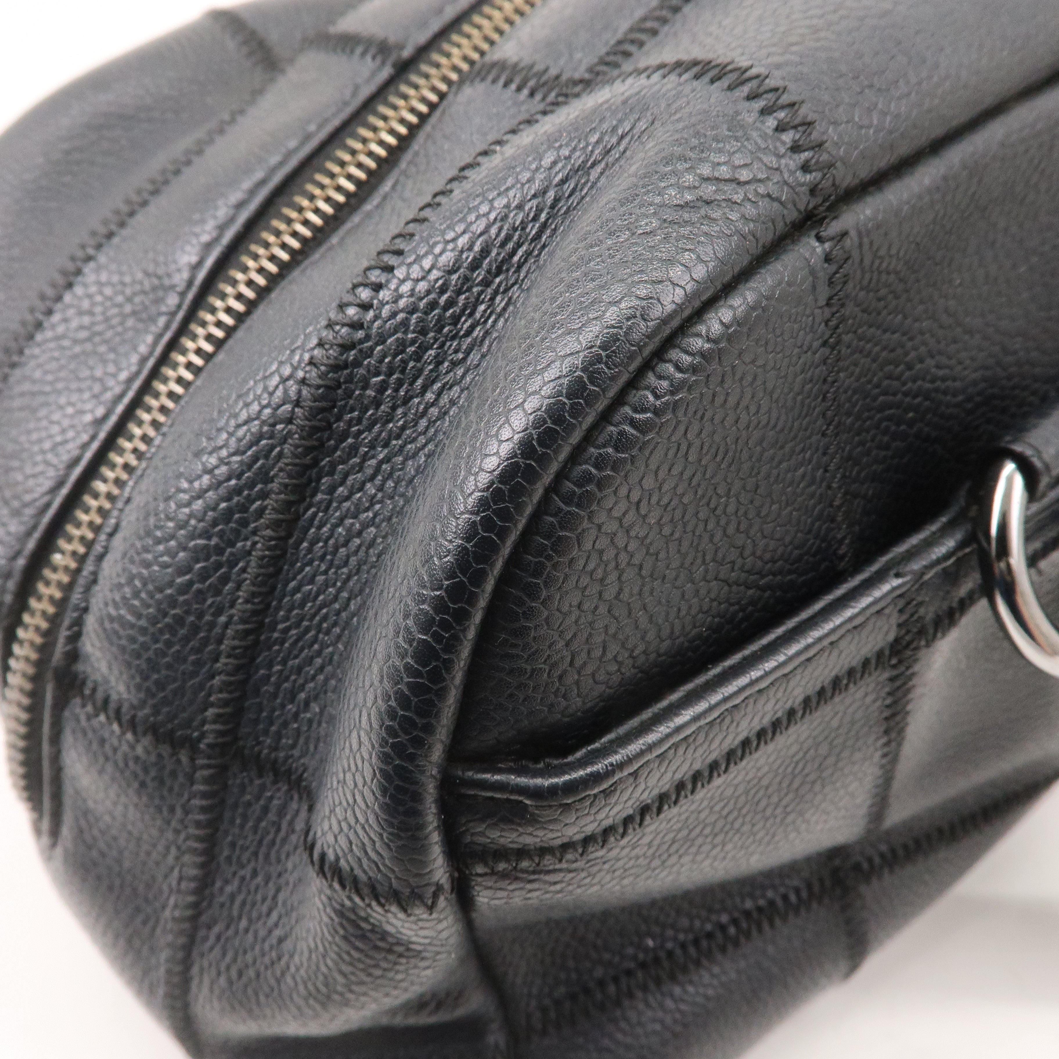 CHANEL Chocolate Bar Caviar Skin Boston Bag Black A26135