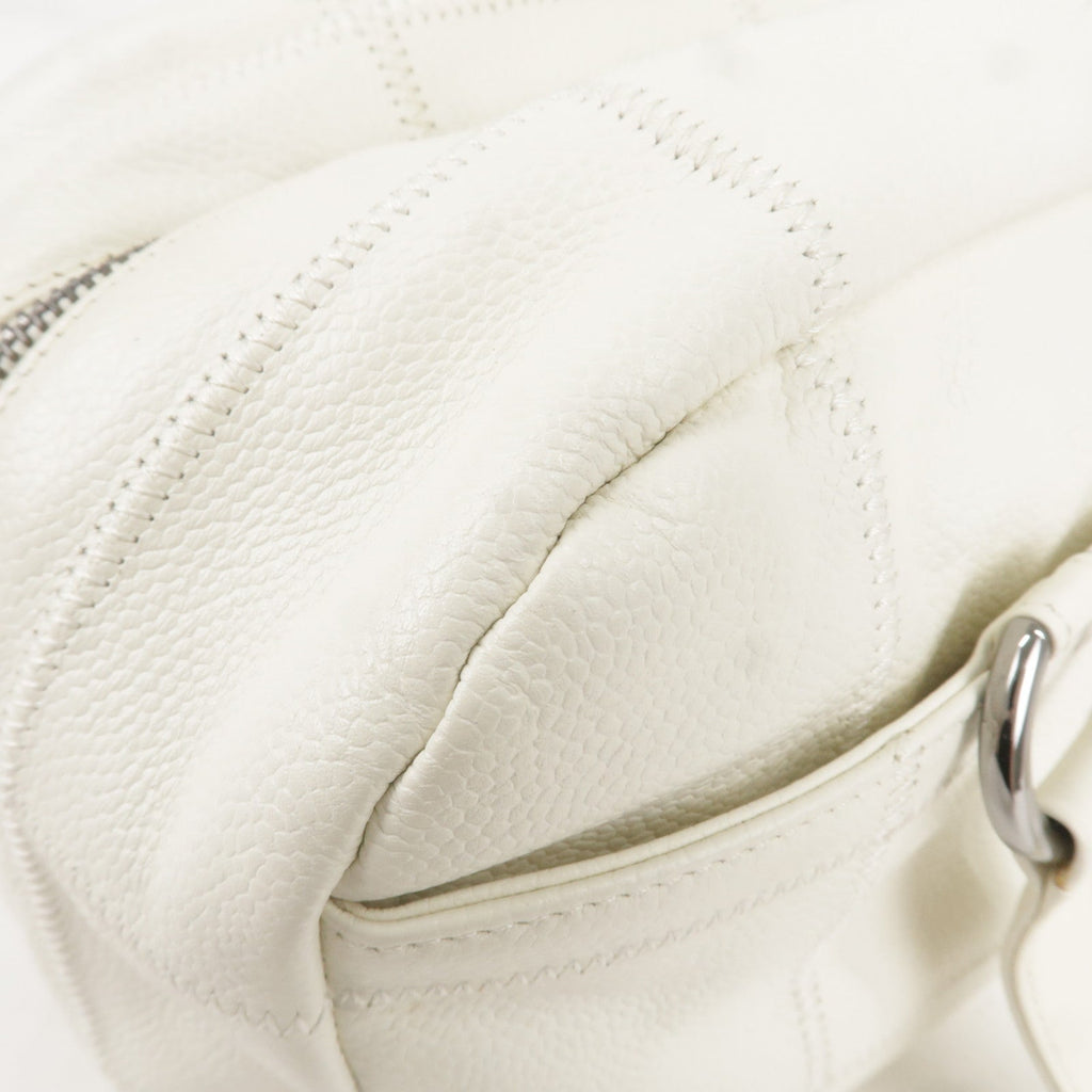 CHANEL Chocolate Bar Caviar Skin Mini Boston Bag White A26135