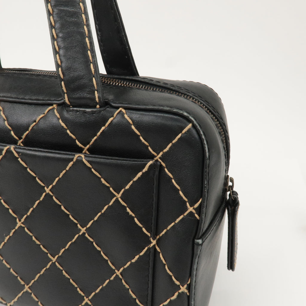 CHANEL Wild Stitch Leather Hand Bag Black A14692