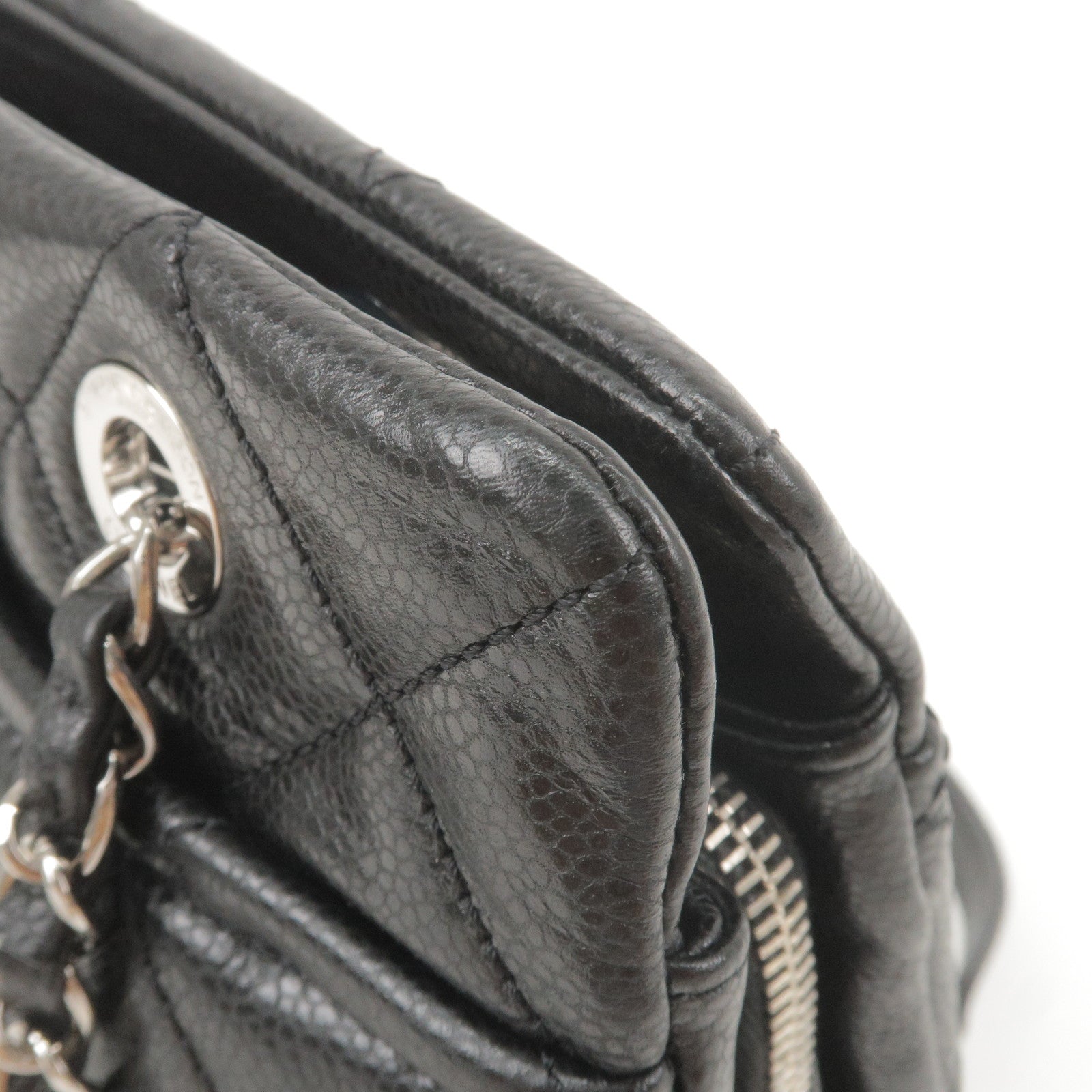 CHANEL Matelasse Caviar Skin Chain Tote Bag Black A67294