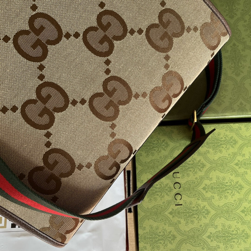 gg Tote Bag With Jumbo Camel And Ebony Jumbo gg Canvas For Women 14.6in/37cm ‎678839 UKMDG 2570