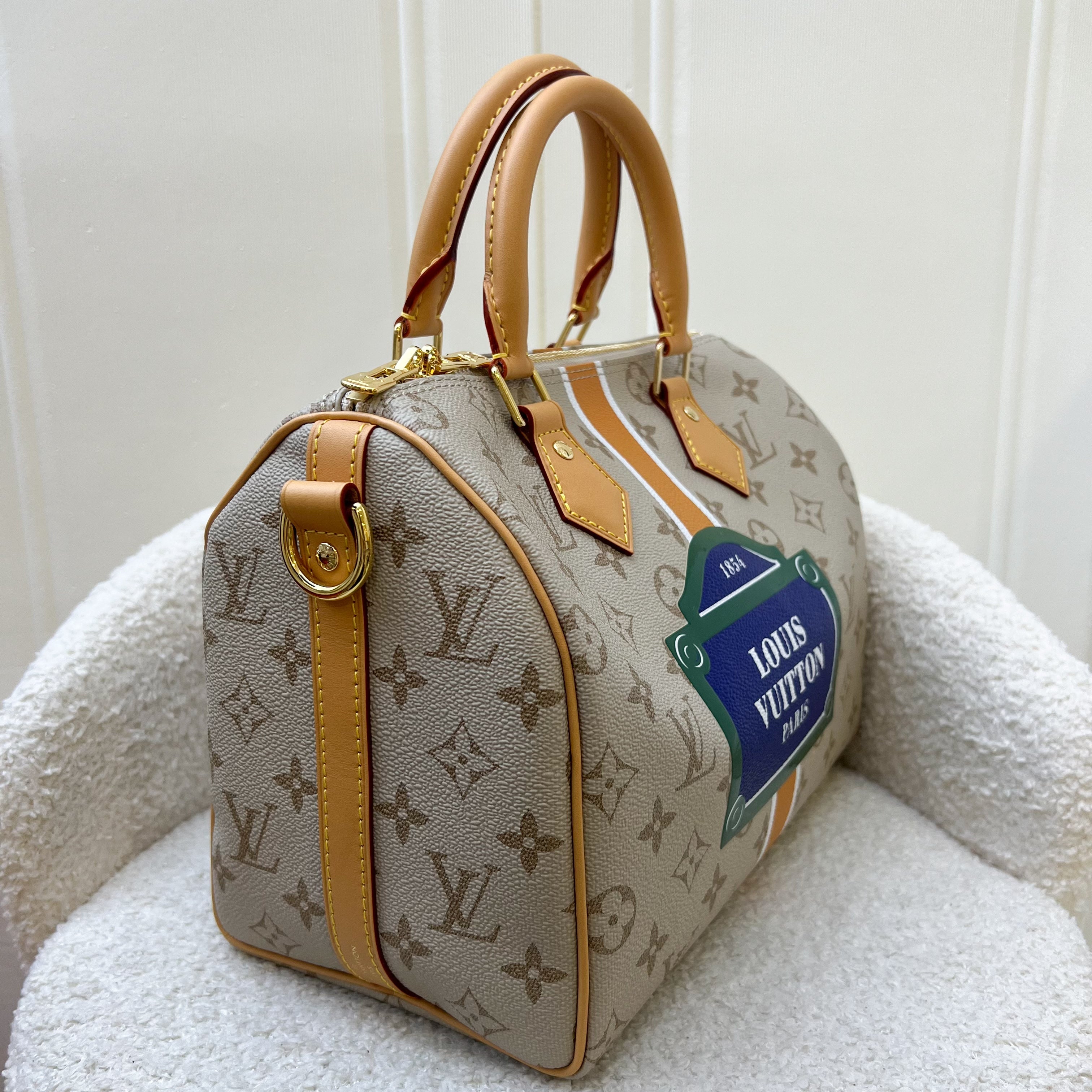 LV Speedy 25 Bandouliere in Beige Monopaname Canvas and GHW