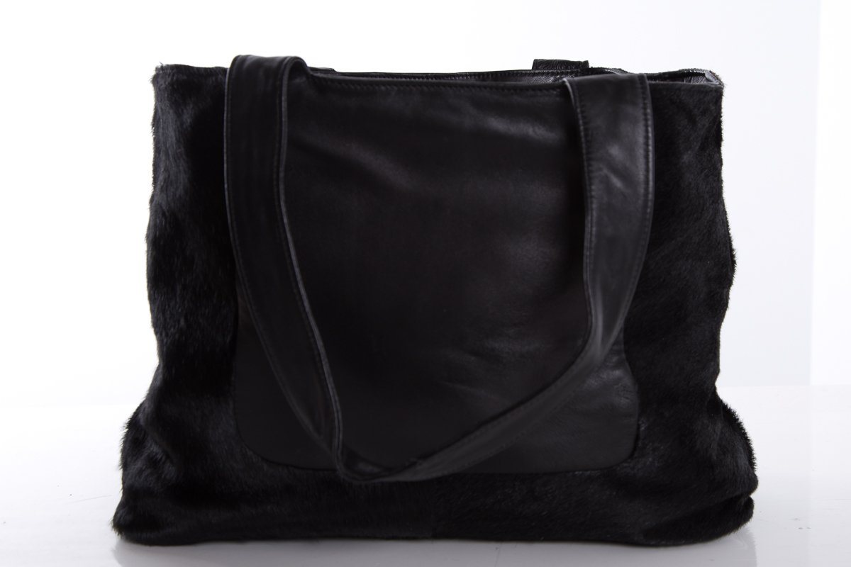 Paola Del Lungo Black Pony Hair & Leather Shoulder Bag