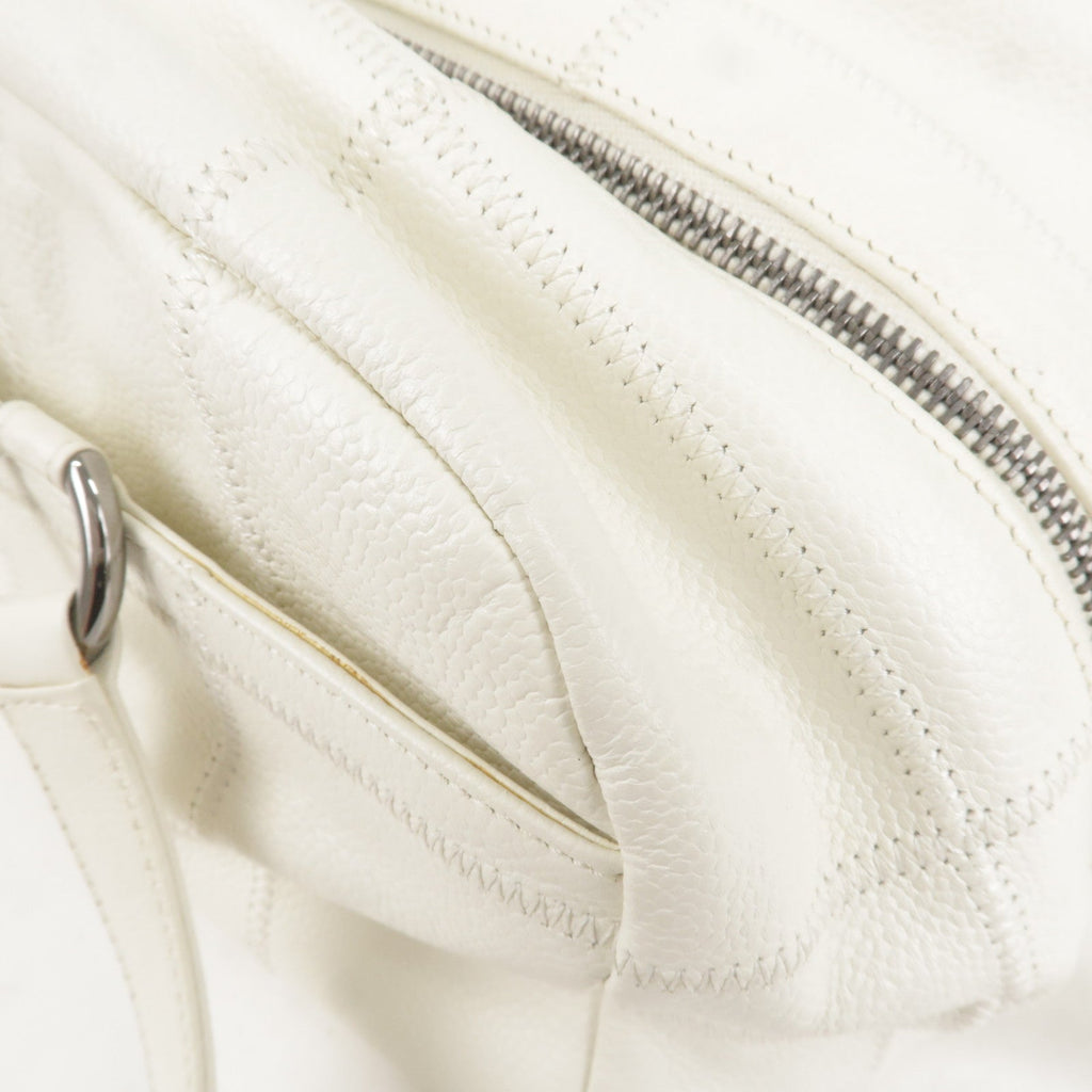 CHANEL Chocolate Bar Caviar Skin Mini Boston Bag White A26135