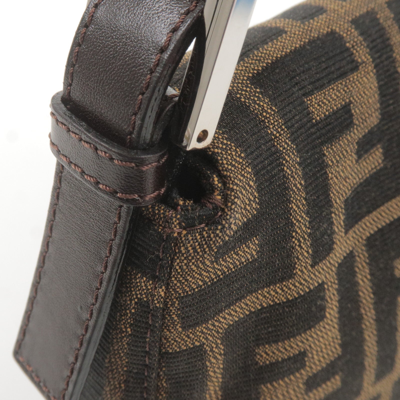 FENDI Zucca Mamma Baguette Canvas Leather Bag Brown Black 26424