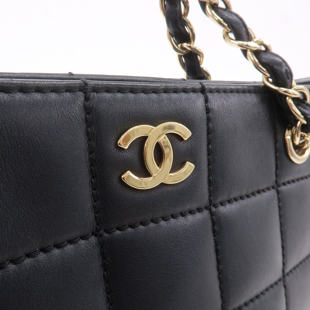 CHANEL Chocolate Bar Lamb Skin Chain Tote Bag Black A17859