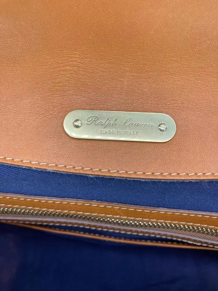 Ralph Lauren Vintage Cream Canvas Tan Leather Rickey Bag