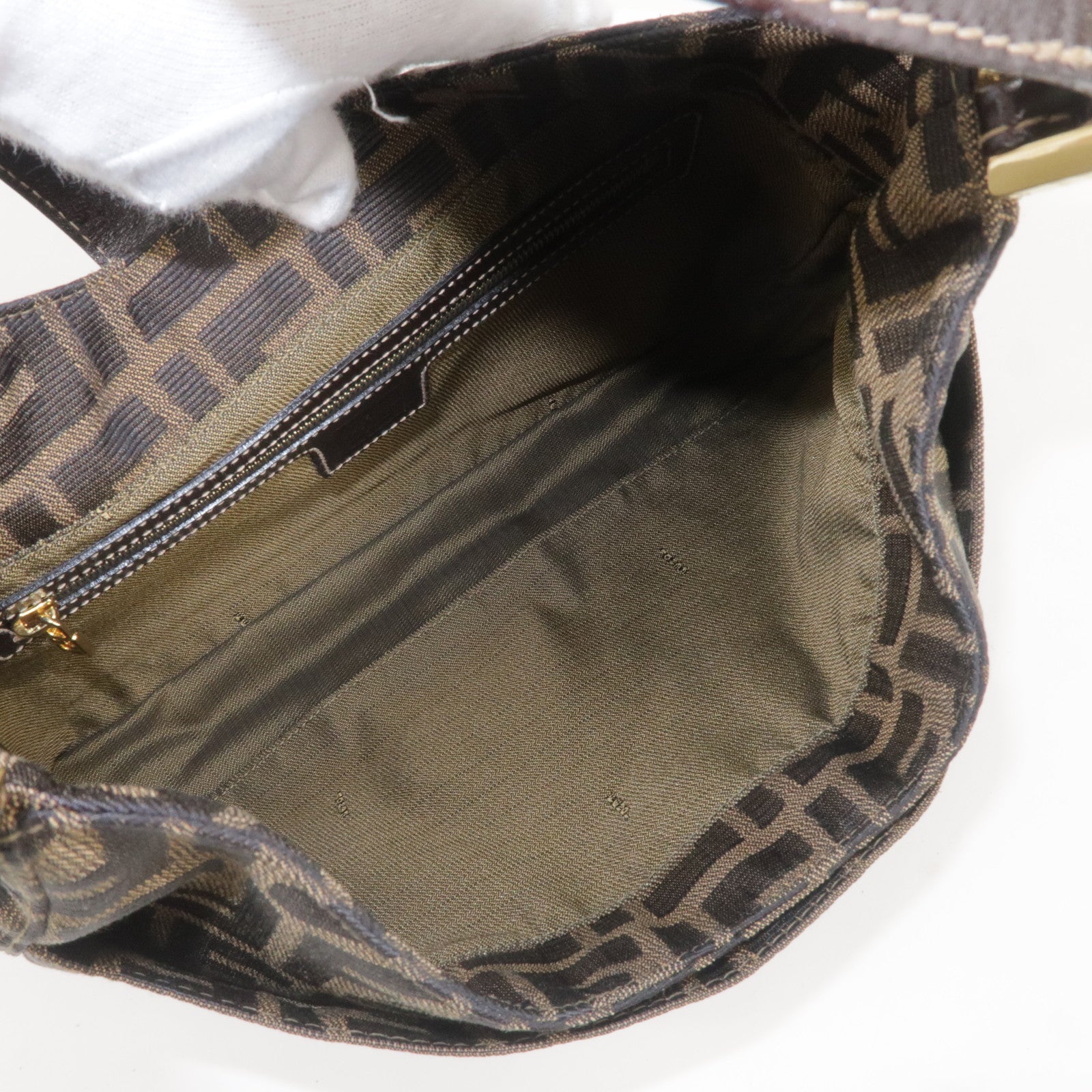 FENDI Zucca Canvas Leather Shoulder Bag Brown Black 26569