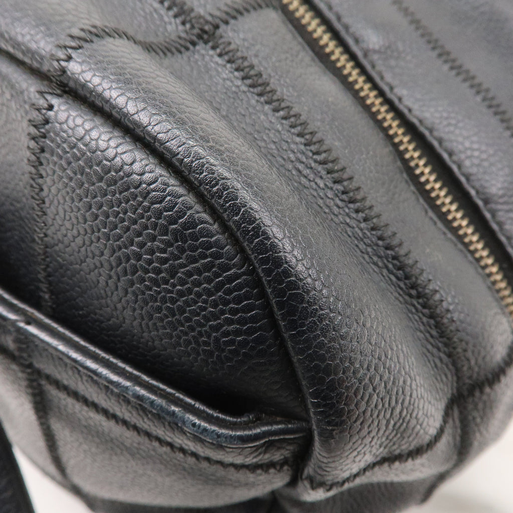 CHANEL Chocolate Bar Caviar Skin Boston Bag Black A26135