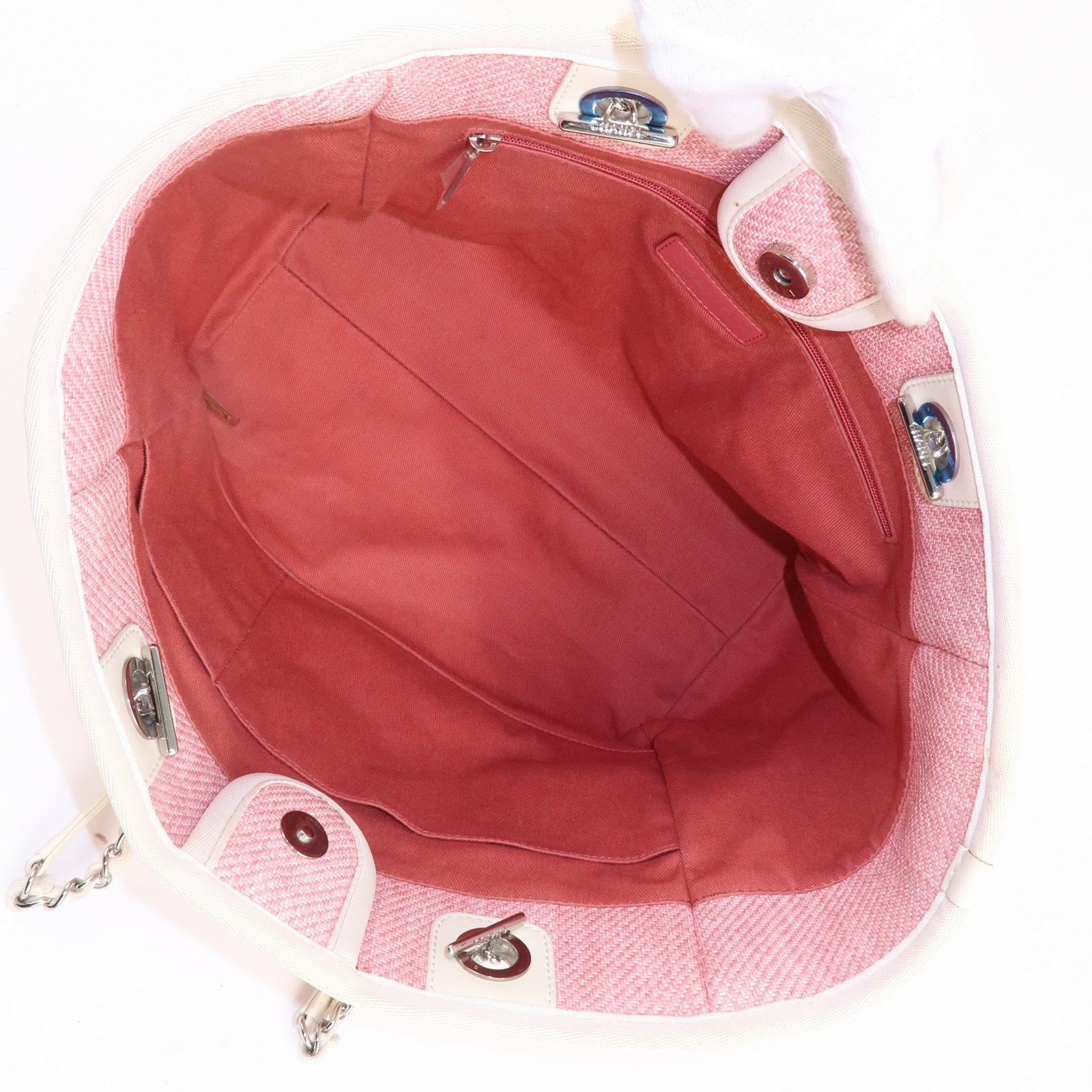 CHANEL Deauville MM Straw Leather Chain Tote Bag Pink A67001
