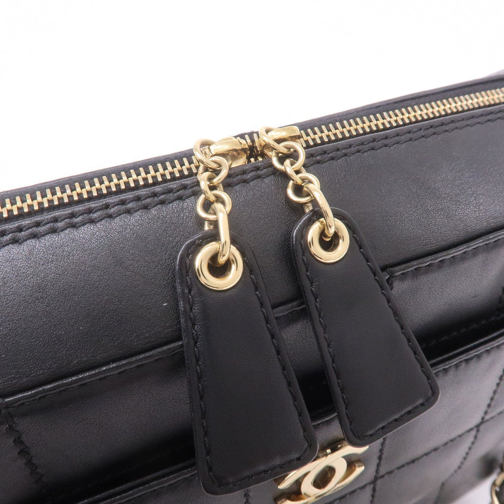 CHANEL Chocolate Bar Lamb Skin Chain Shoulder Bag Black