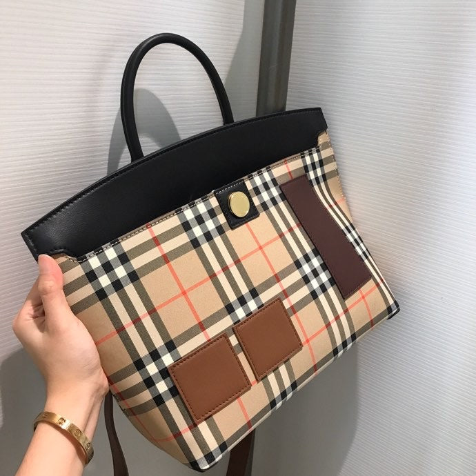 GLAMI Small Vintage Check Society Top Handle Bag For Women, Bags 14.6in/37cm