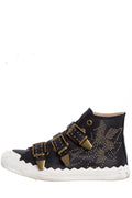 ChloÃƒÆ’Ã‚Â© Black Leather Studded Buckle High-Top Sneakers SZ 37