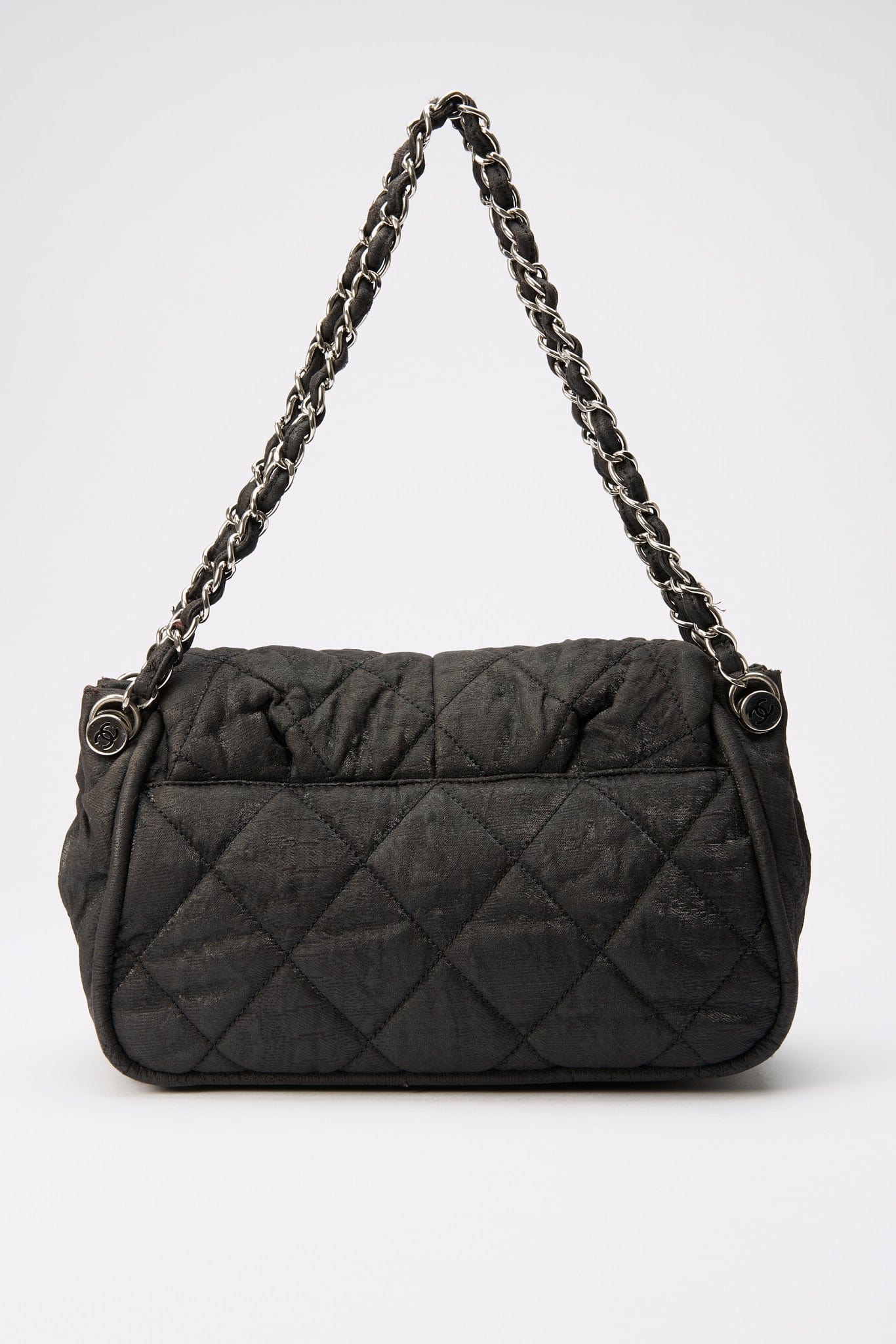 Chanel Black Textured Coated Nylon Flap Bag