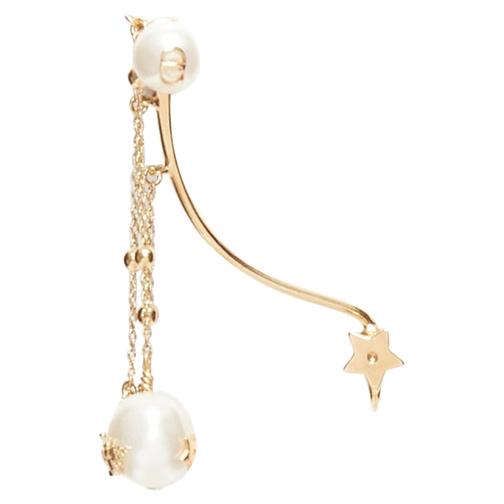 Dior Tribales Gold Metal CD Logo Star Pearl Pin Ear Cuff Earring