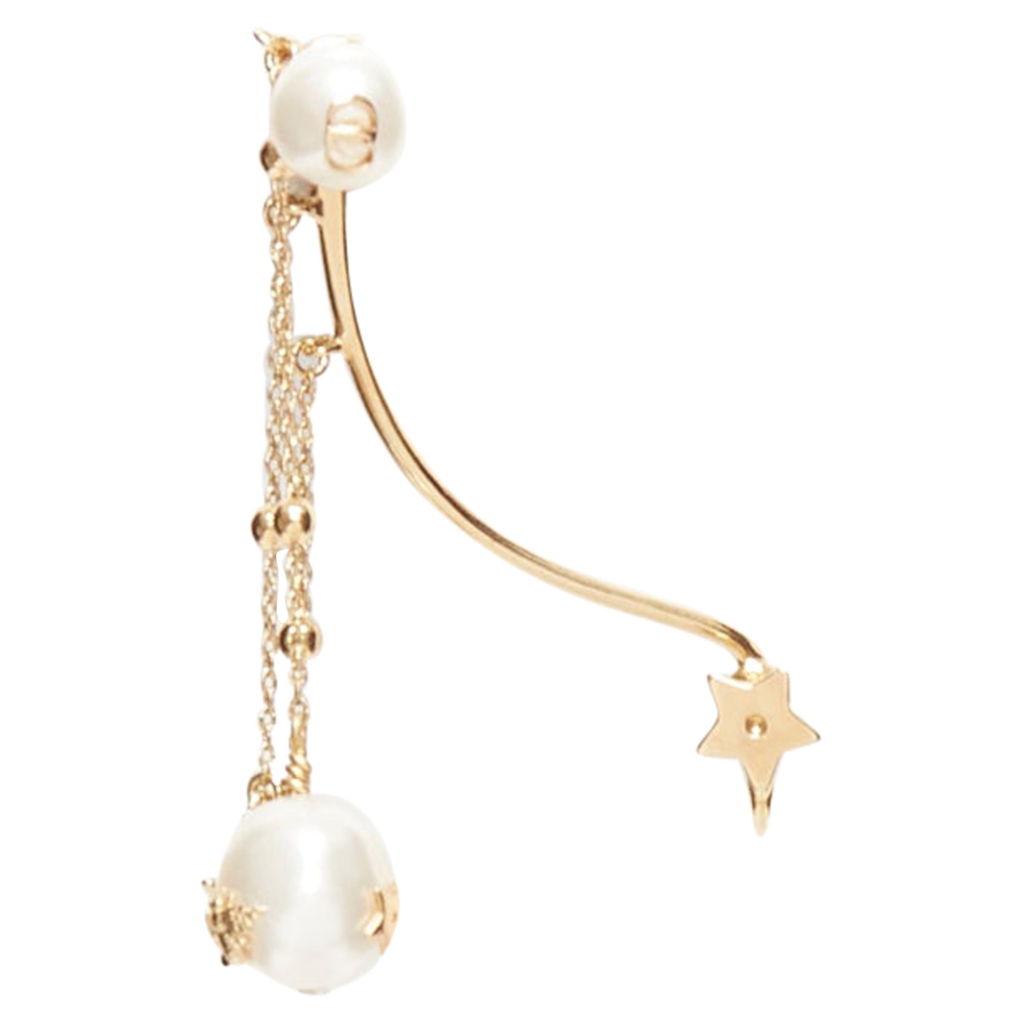 Dior Tribales Gold Metal CD Logo Star Pearl Pin Ear Cuff Earring