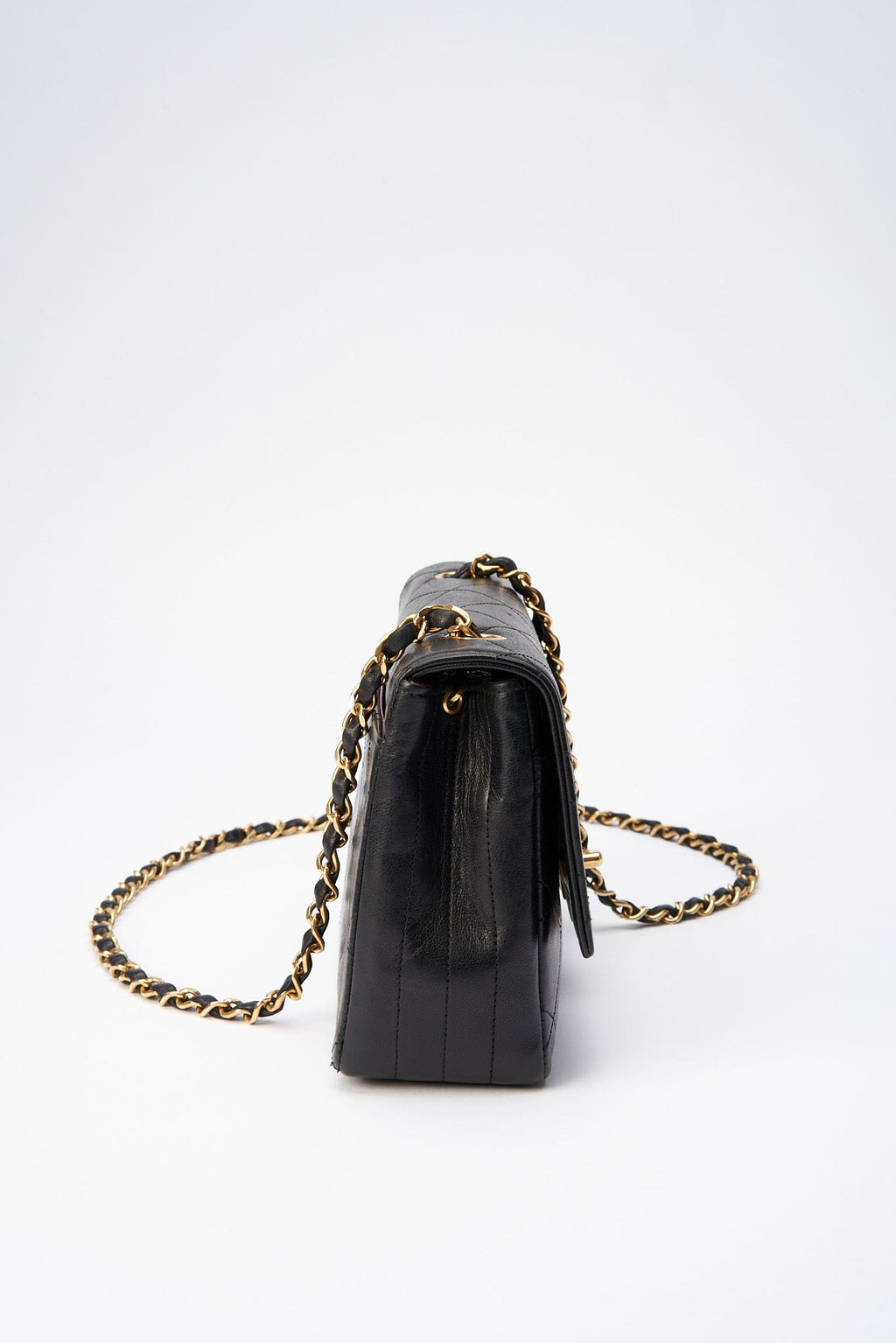 Chanel Vintage Black Single Flap with 24k gold plated hardware and V design