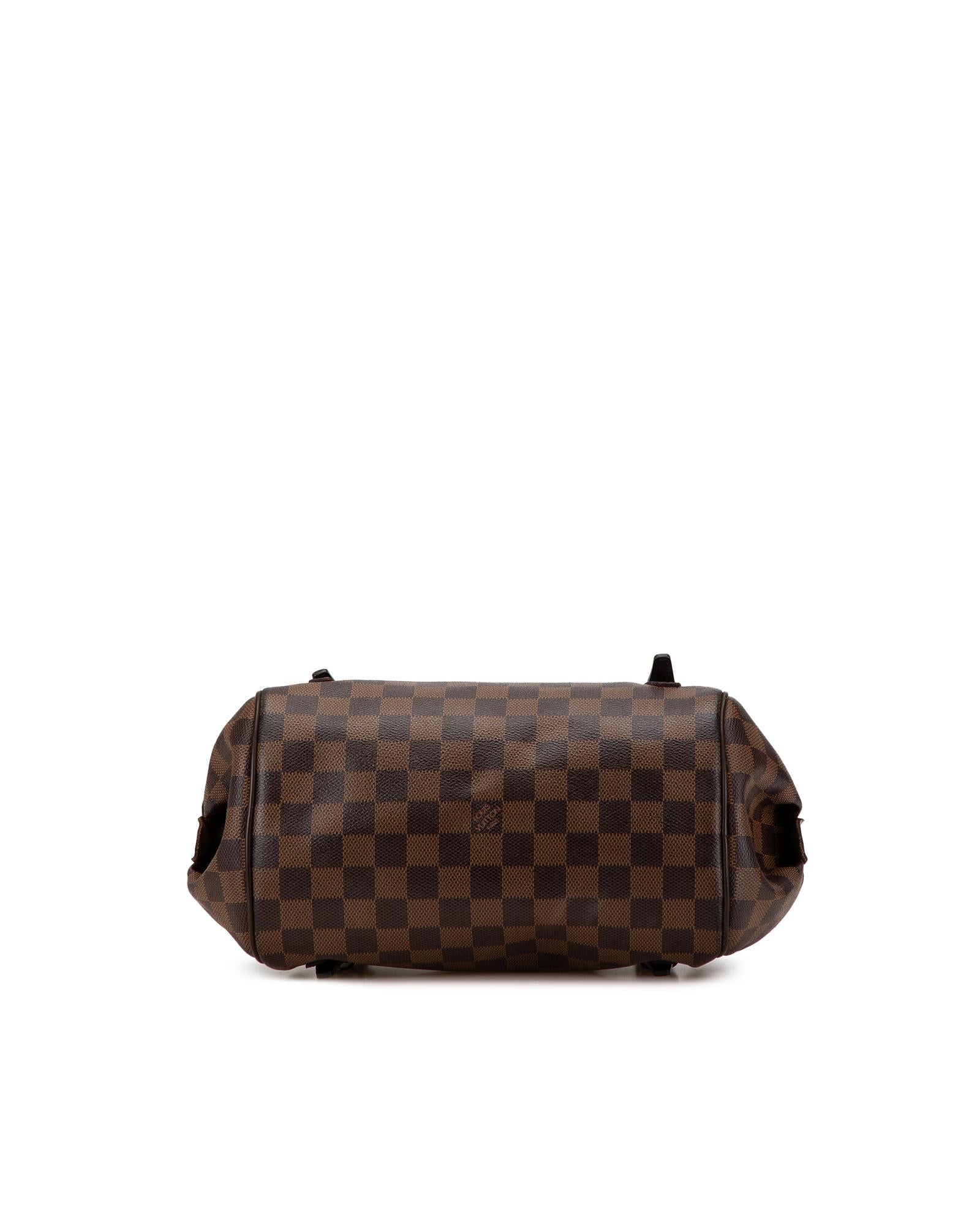 Damier Ebene Canvas Rivington PM with Leather Trim and Top Zip Closure