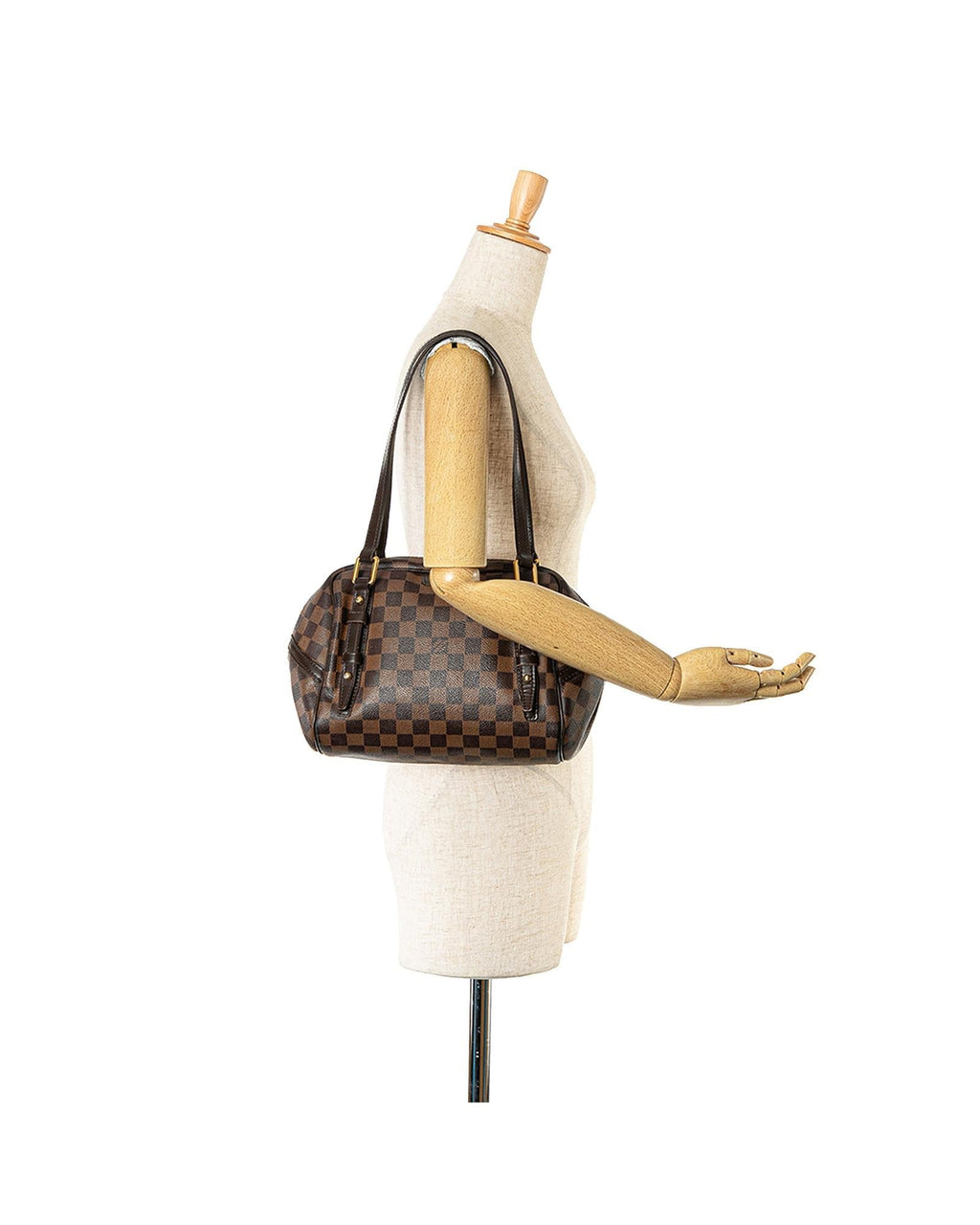Damier Ebene Canvas Rivington PM with Leather Trim and Top Zip Closure