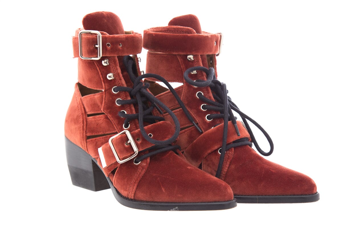 Chloe Red Velvet Rylee Cut Out Booties SZ 37.5
