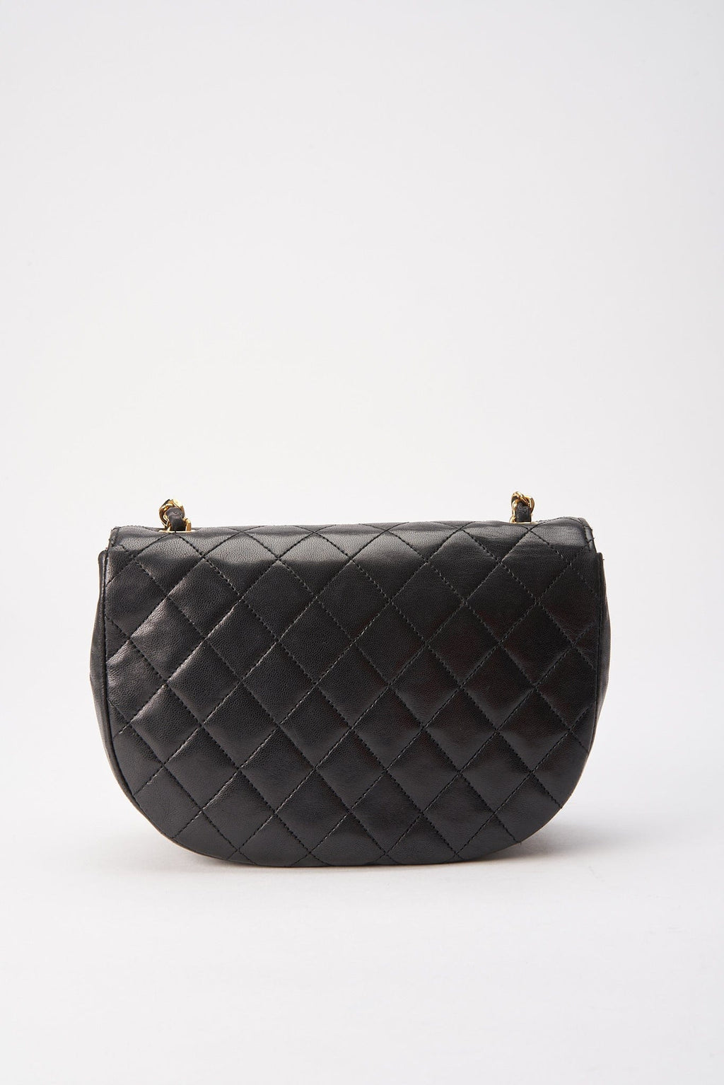 Vintage Chanel Black Half Moon Single Flap with 24k gold plated hardware