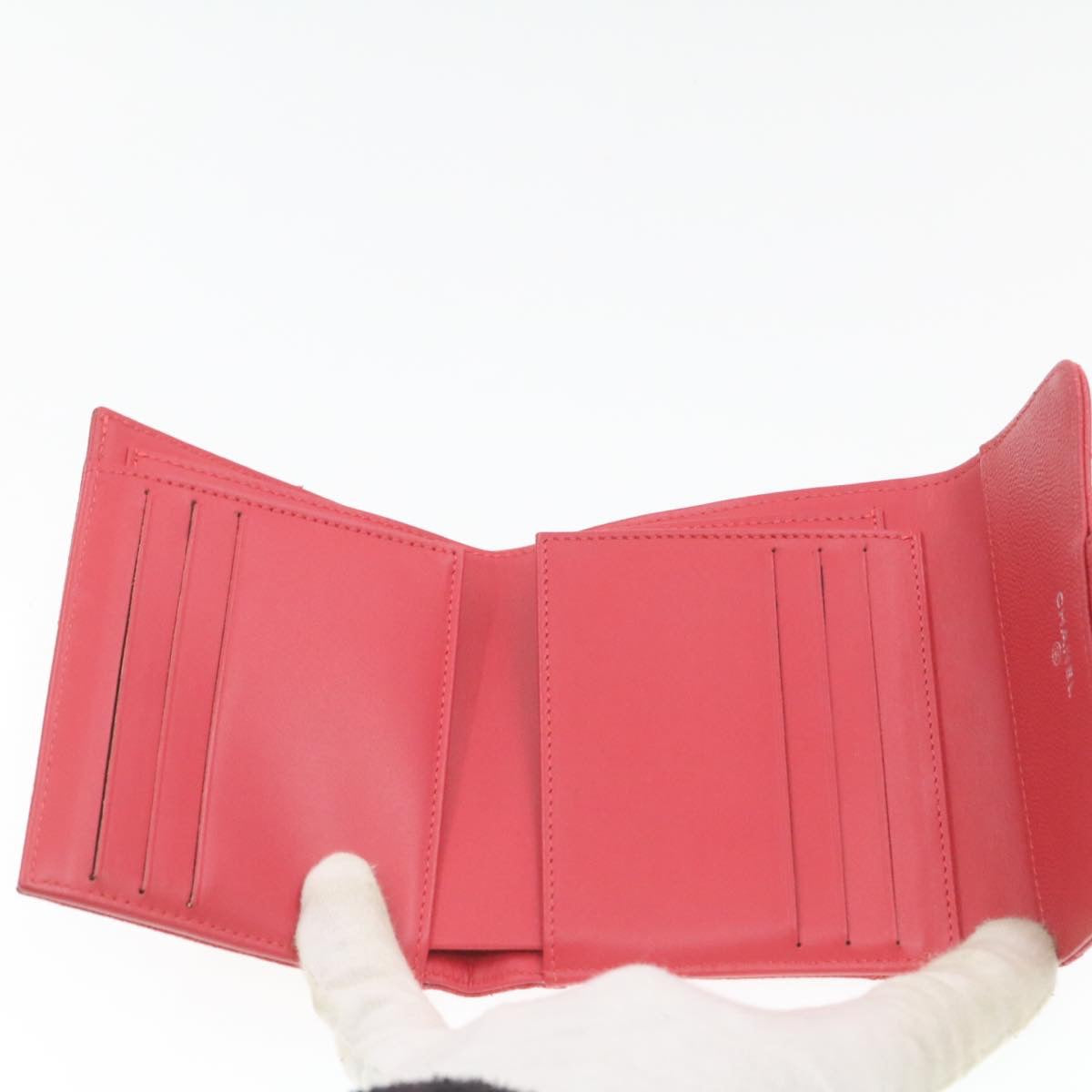 CHANEL Caviar Skin Matelasse Wallet Pink Red CC 18734A