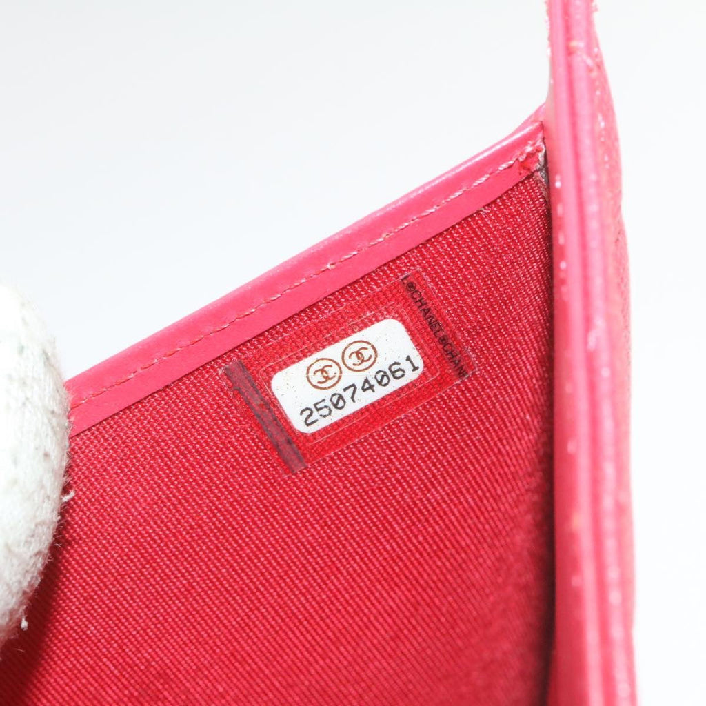 CHANEL Caviar Skin Matelasse Wallet Pink Red CC 18734A