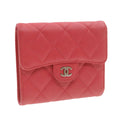 CHANEL Caviar Skin Matelasse Wallet Pink Red CC 18734A
