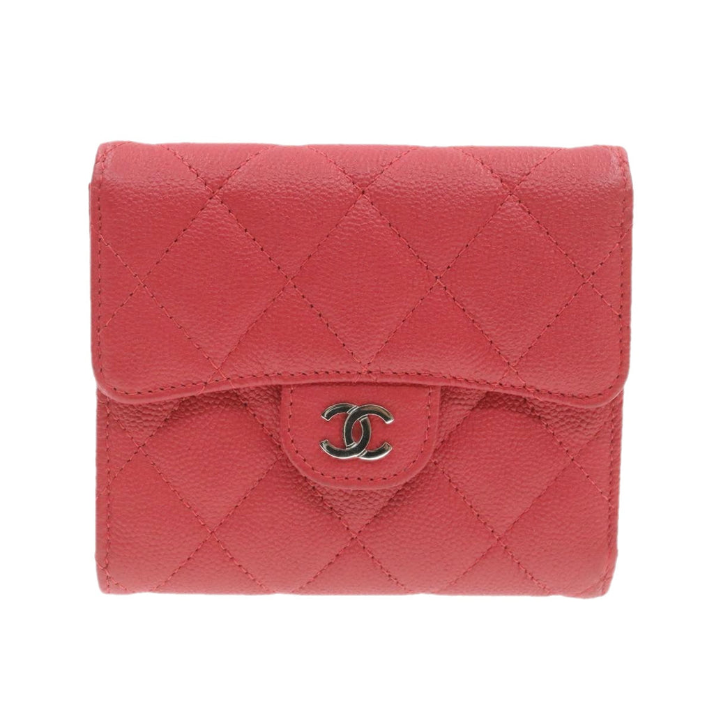 CHANEL Caviar Skin Matelasse Wallet Pink Red CC 18734A