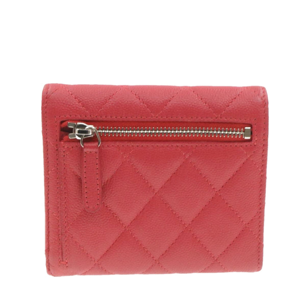 CHANEL Caviar Skin Matelasse Wallet Pink Red CC 18734A