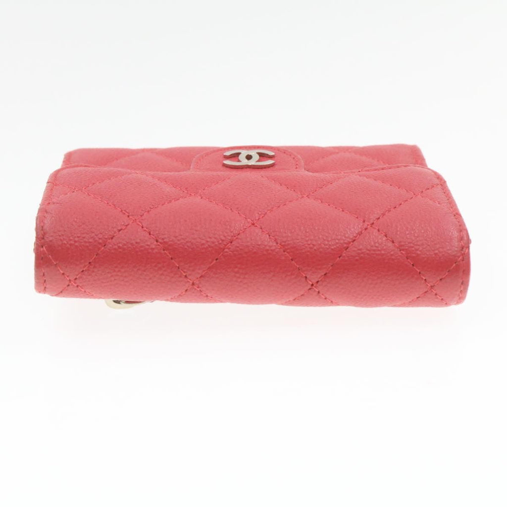 CHANEL Caviar Skin Matelasse Wallet Pink Red CC 18734A