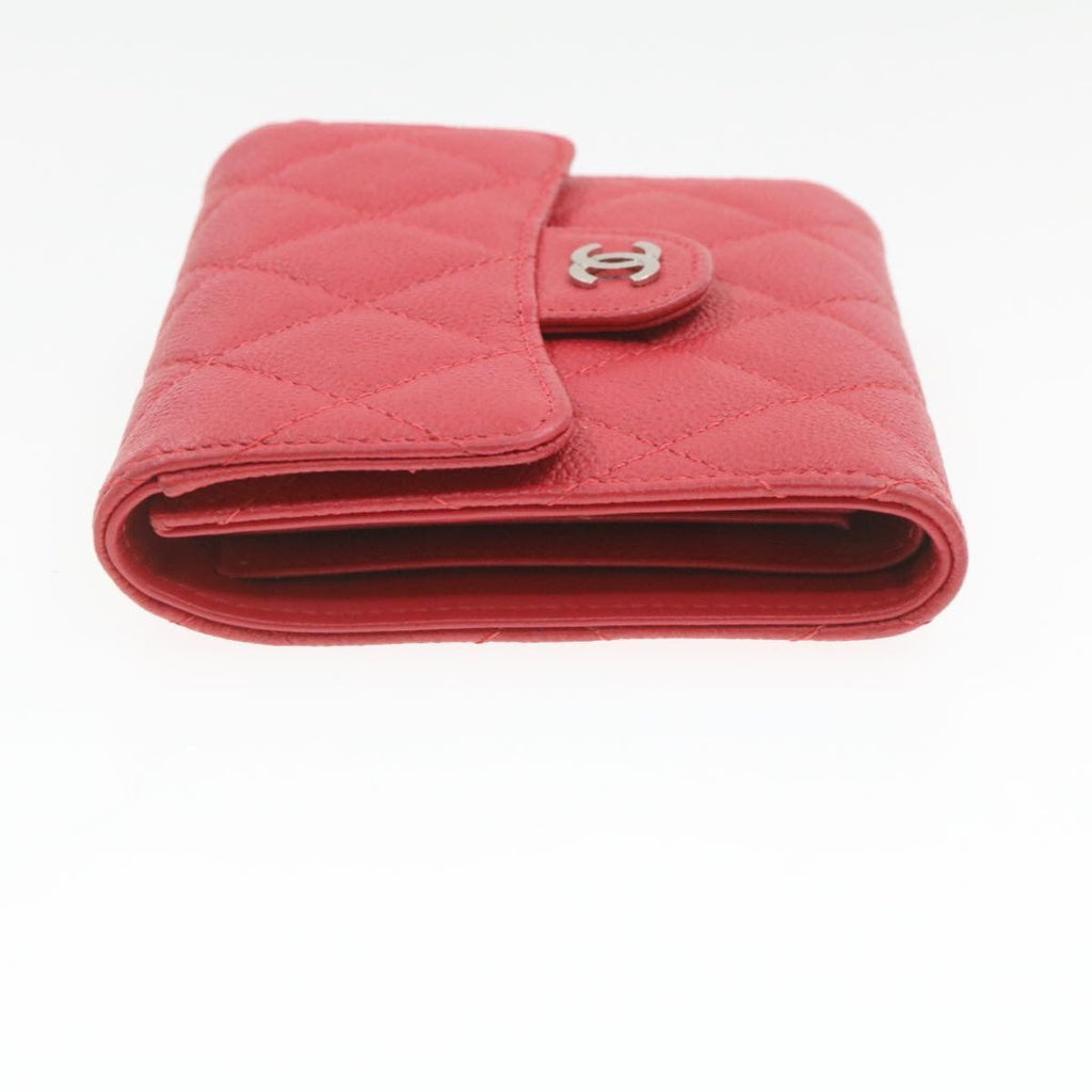 CHANEL Caviar Skin Matelasse Wallet Pink Red CC 18734A