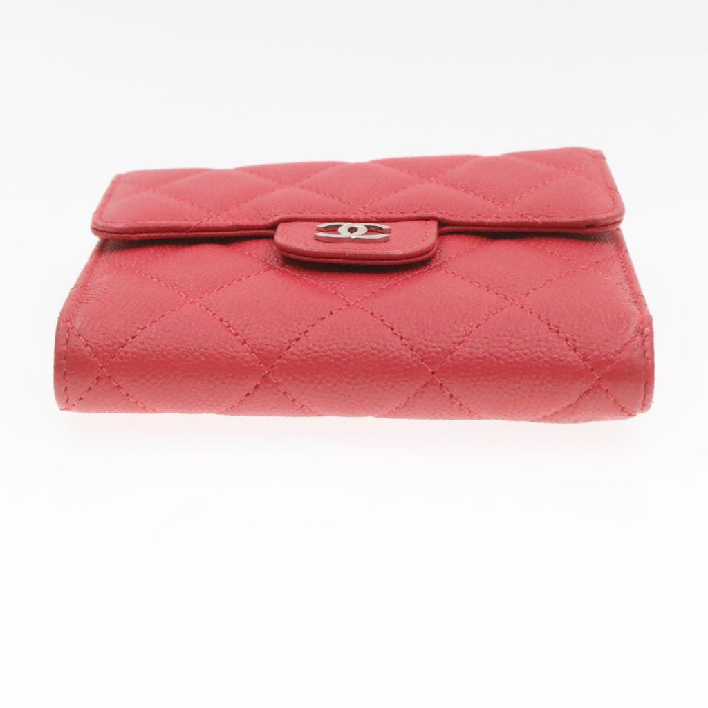 CHANEL Caviar Skin Matelasse Wallet Pink Red CC 18734A