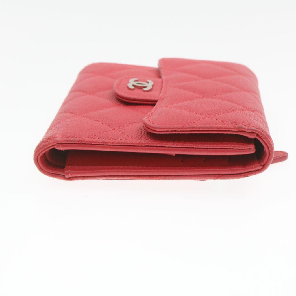 CHANEL Caviar Skin Matelasse Wallet Pink Red CC 18734A