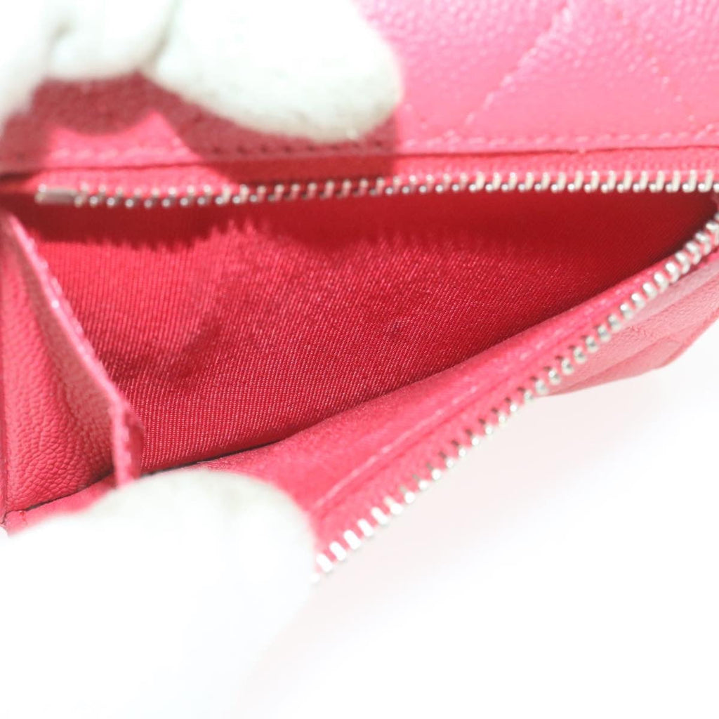 CHANEL Caviar Skin Matelasse Wallet Pink Red CC 18734A