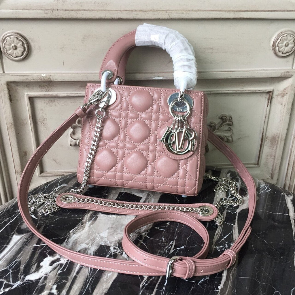GLAMI Mini Lady Bag with Chain Silver Hardware Dusty Pink For Women 6.5in/17cm CD
