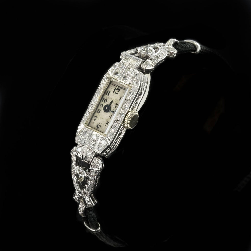 Ladies Platinum white gold Diamond French Art Deco Mechanical Wristwatch, 1925
