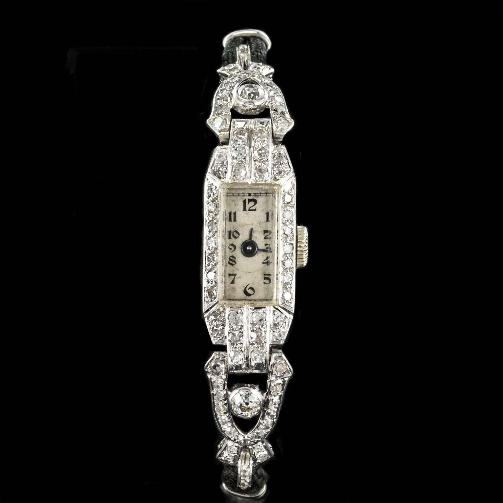 Ladies Platinum white gold Diamond French Art Deco Mechanical Wristwatch, 1925