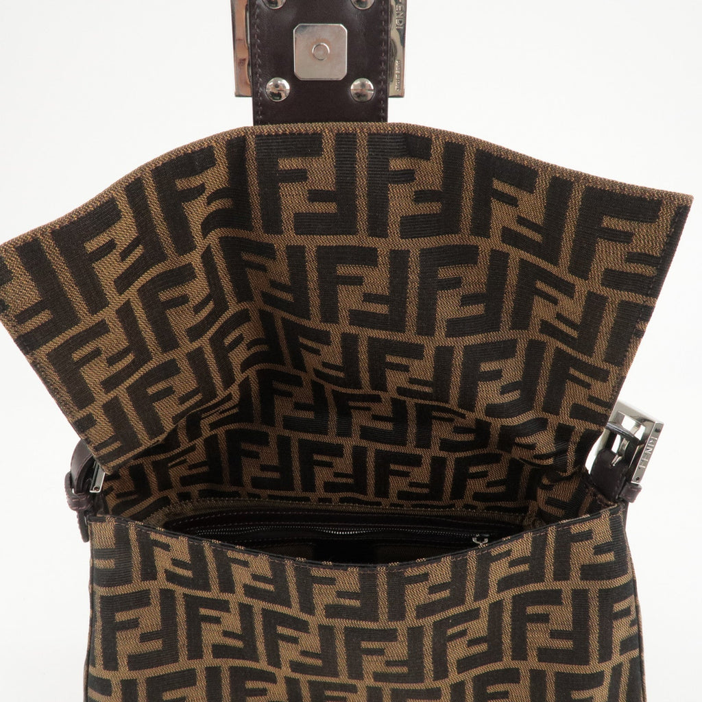 FENDI Zucca Mamma Baguette Canvas Leather Shoulder Bag 26325
