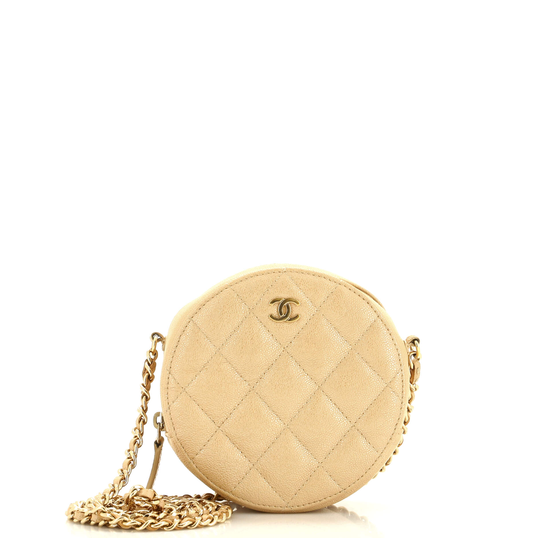 CHANEL Round Clutch with Chain Quilted Iridescent Caviar Mini