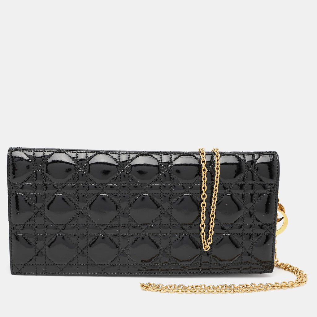 Dior Black Quilted Cannage Patent Leather Lady Dior Chain Clutch..