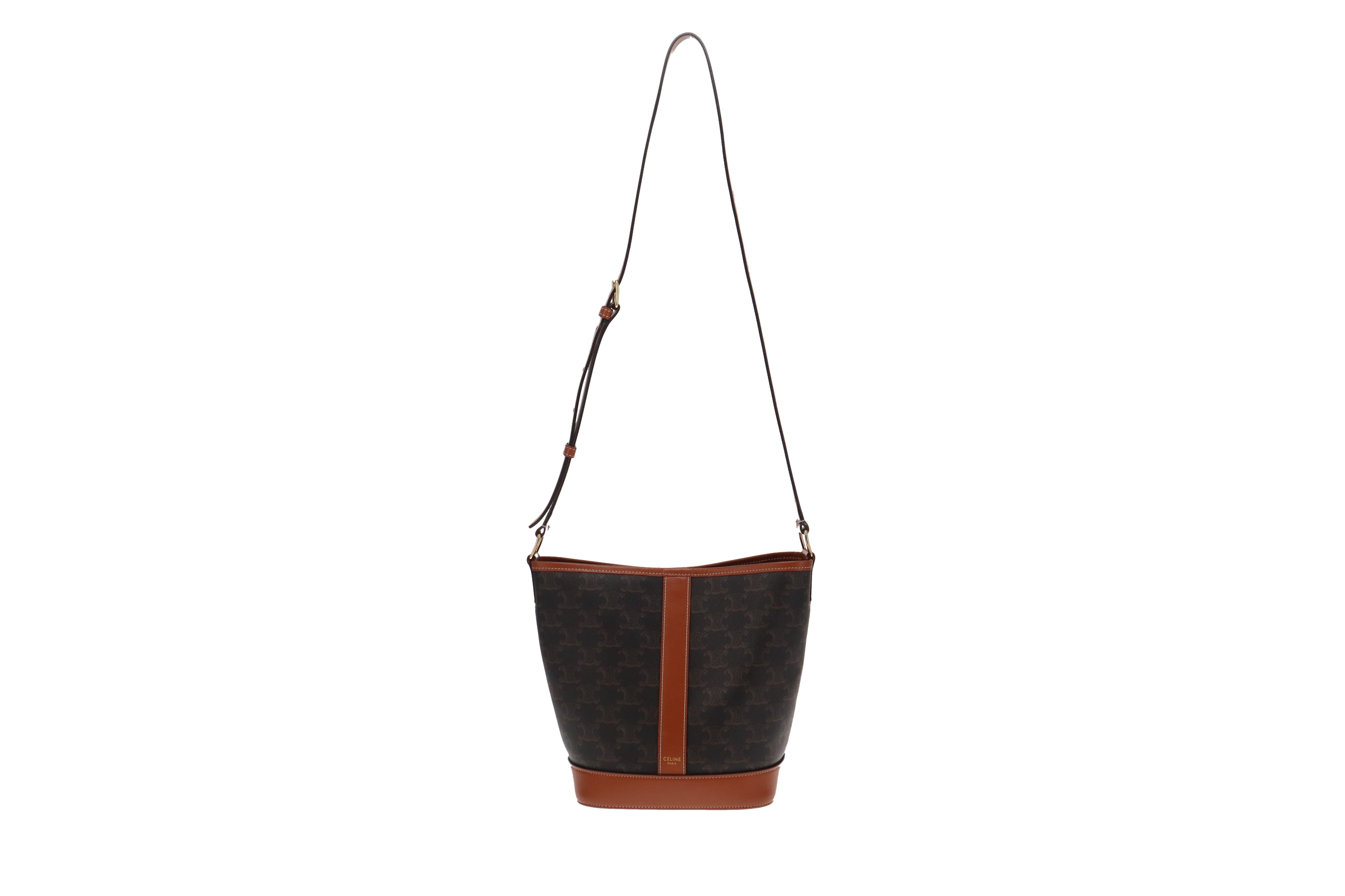 Celine Canvas & Calfskin Triomphe Small Bucket Bag 2020