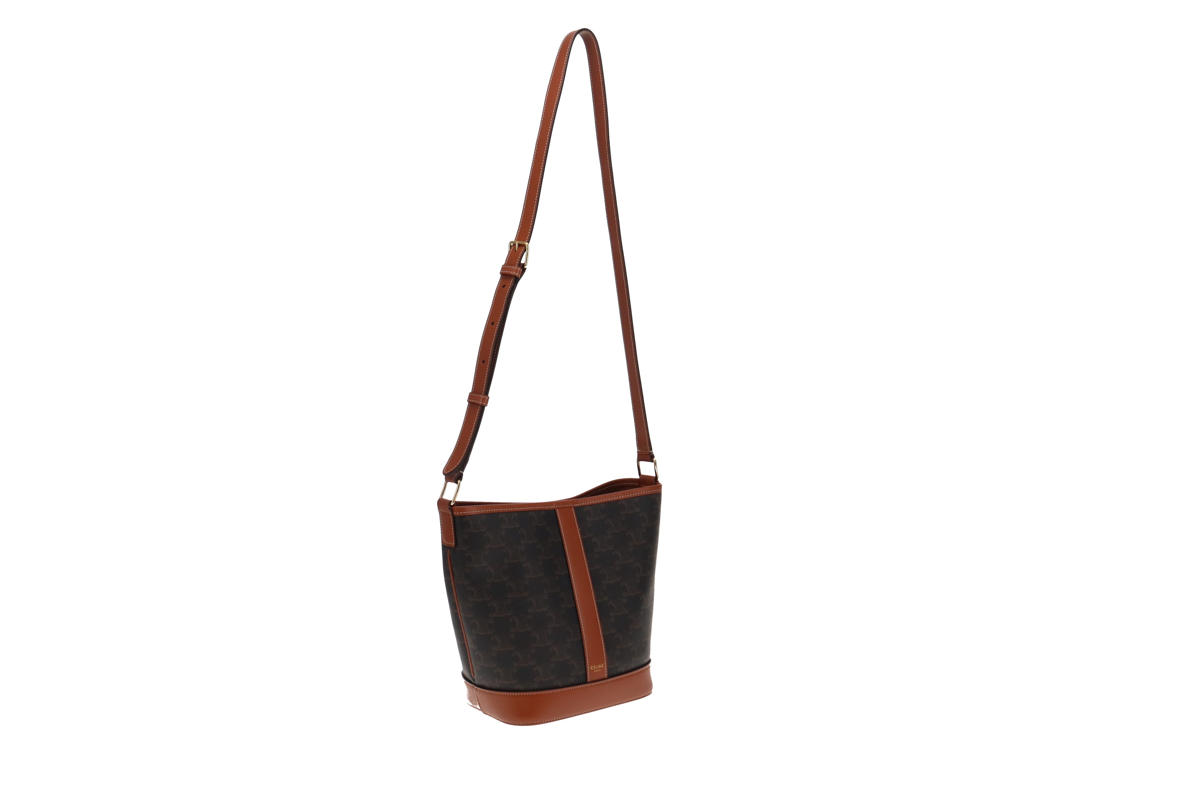 Celine Canvas & Calfskin Triomphe Small Bucket Bag 2020