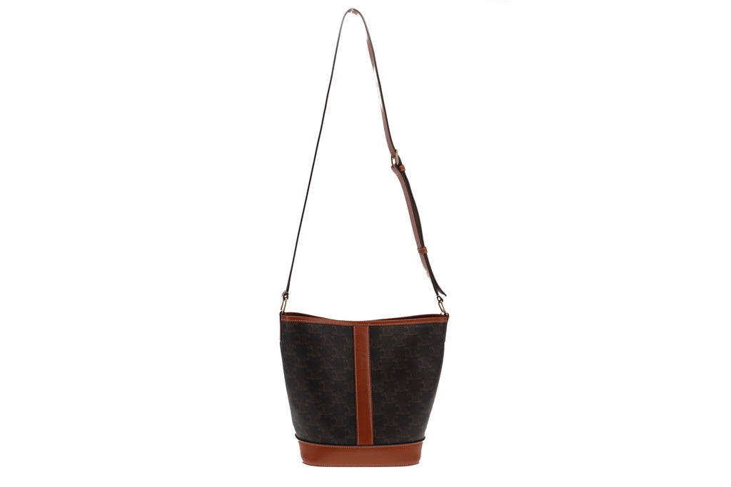 Celine Canvas & Calfskin Triomphe Small Bucket Bag 2020