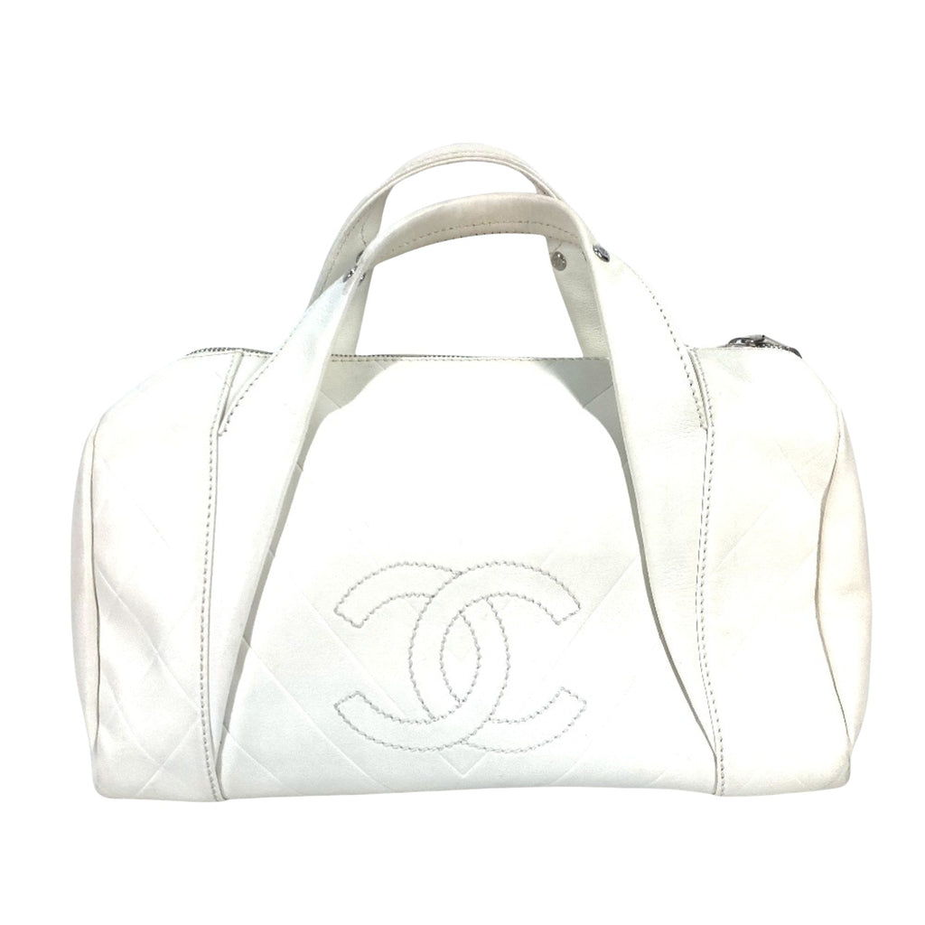 Chanel Quilted Bowling Bag White Leather
