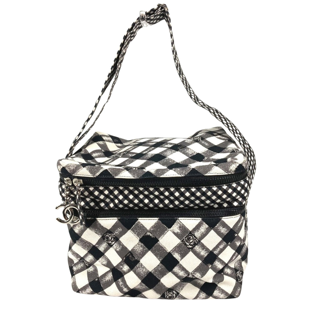 Chanel Gingham Crossbody Bag Black and White