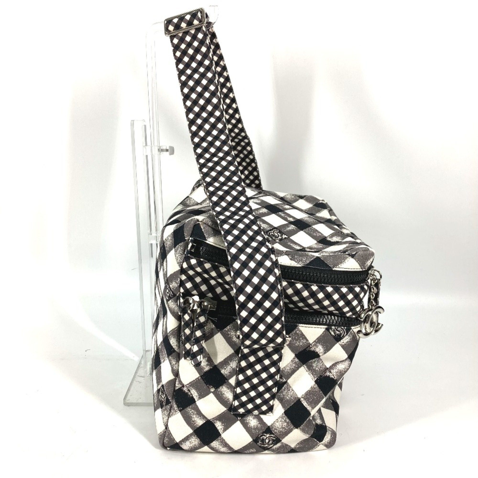 Chanel Gingham Crossbody Bag Black and White