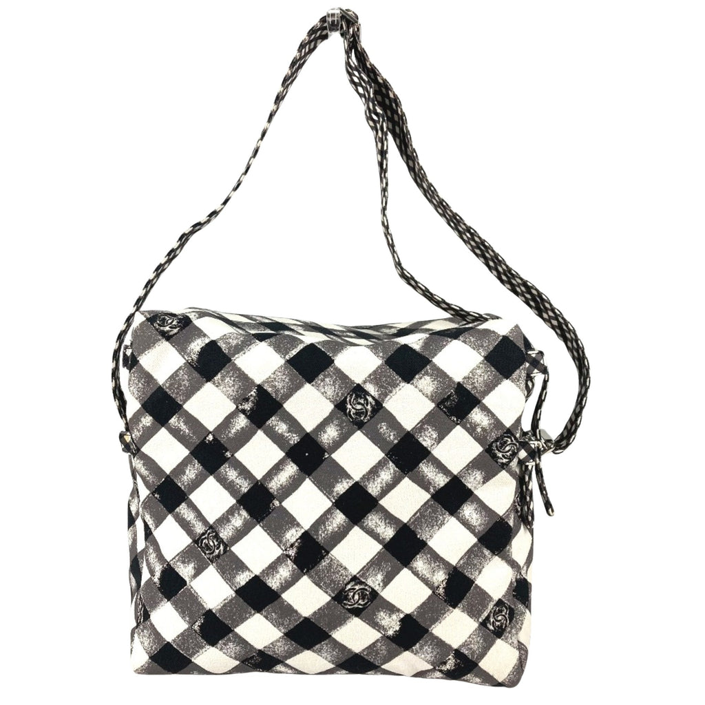 Chanel Gingham Crossbody Bag Black and White
